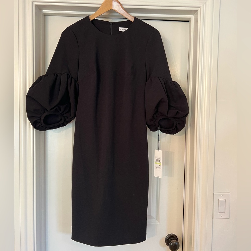 Calvin Klein black bubble sleeve dress